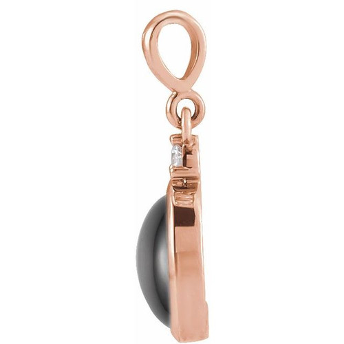 14K Rose 9x7 mm Natural Black Onyx & .03 CT Natural Diamond Cabochon Pendant