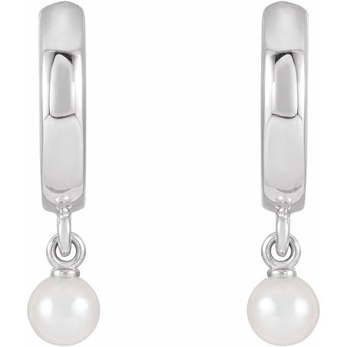 Platinum Cultured Seed Pearl Hoop Earrings |$827