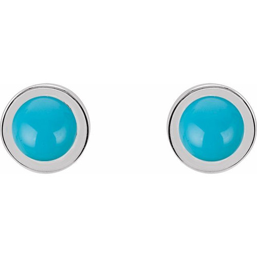 Sterling Silver Cabochon Natural Turquoise Bezel-Set Solitaire Earrings