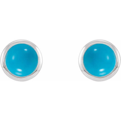 Sterling Silver Cabochon Natural Turquoise Bezel Set Solitaire Earrings |$264