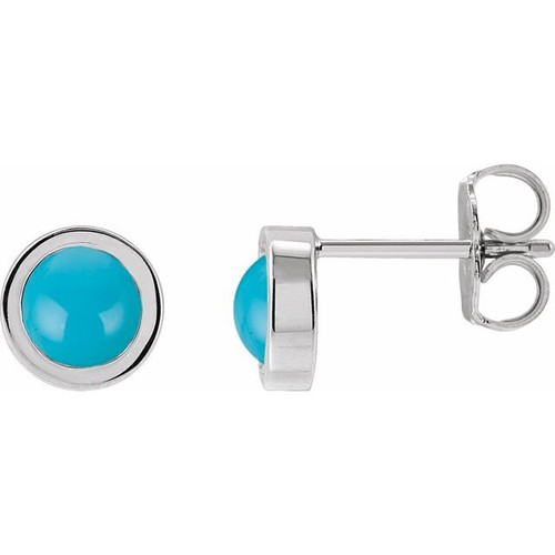 Sterling Silver Cabochon Natural Turquoise Bezel-Set Solitaire Earrings