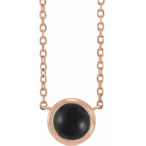 14K Rose Cabochon Natural Black Onyx Bezel-Set 18" Necklace