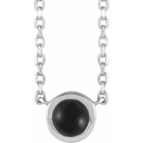 14K White Cabochon Natural Black Onyx Bezel-Set 18" Necklace