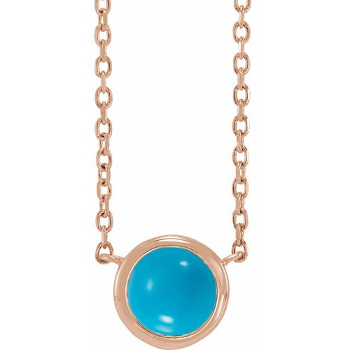 14K Rose Cabochon Natural Turquois Bezel-Set 18" Necklace