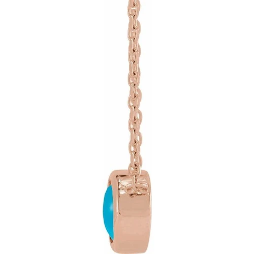 14K Rose Cabochon Natural Turquois Bezel-Set 18" Necklace