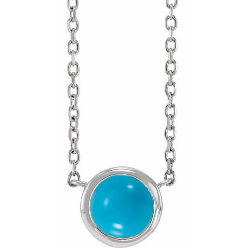 14K White Cabochon Natural Turquois Bezel-Set 18" Necklace