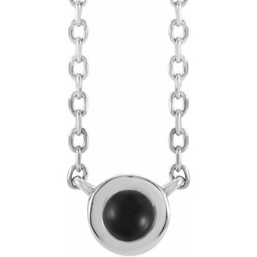 Platinum Cabochon Natural Black Onyx Bezel-Set 18" Necklace