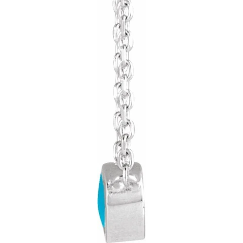14K White Cabochon Natural Turquois Bezel-Set 18" Necklace