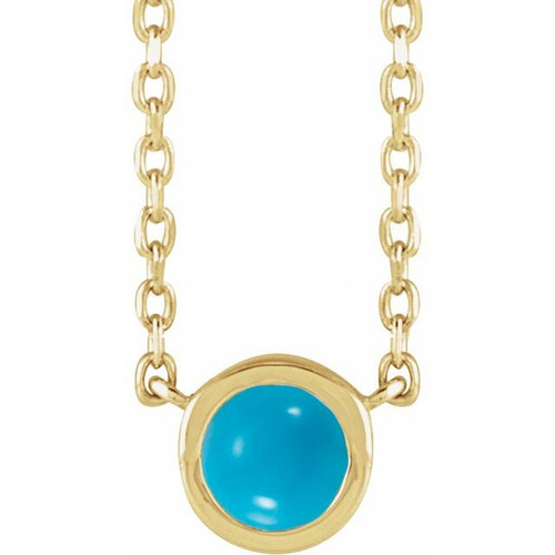 14K Yellow Cabochon Natural Turquois Bezel-Set 18" Necklace