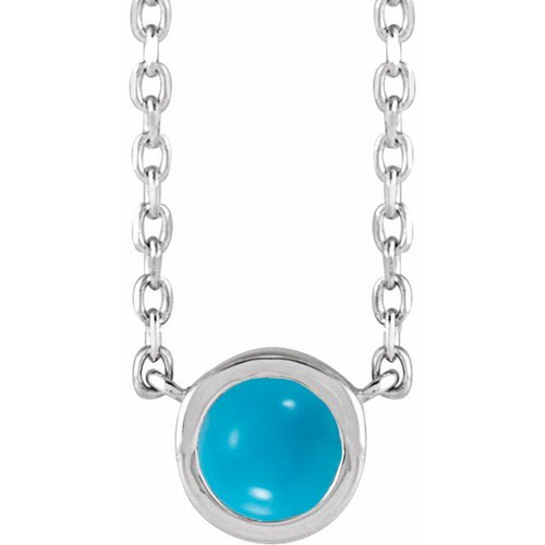 Platinum Cabochon Natural Turquois Bezel-Set 18" Necklace