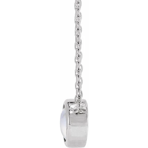 Platinum Cabochon Natural Rainbow Moonstone Bezel-Set 18" Necklace