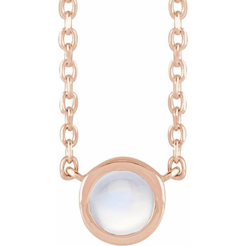 14K Rose Cabochon Natural Rainbow Moonstone Bezel-Set 18" Necklace