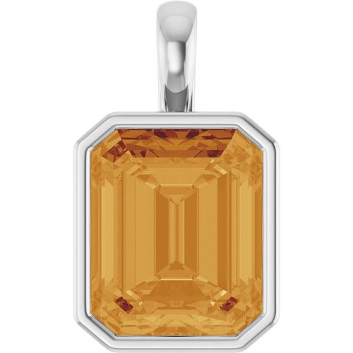 14K White Natural Citrine Pendant