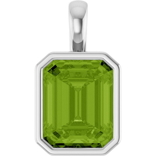 14K White Natural Peridot Pendant