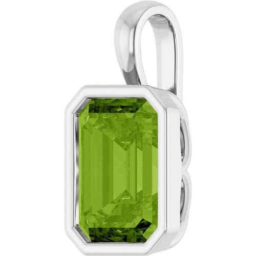 14K White Natural Peridot Pendant