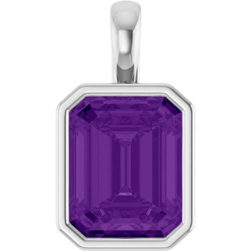 14K White Natural Amethyst Pendant