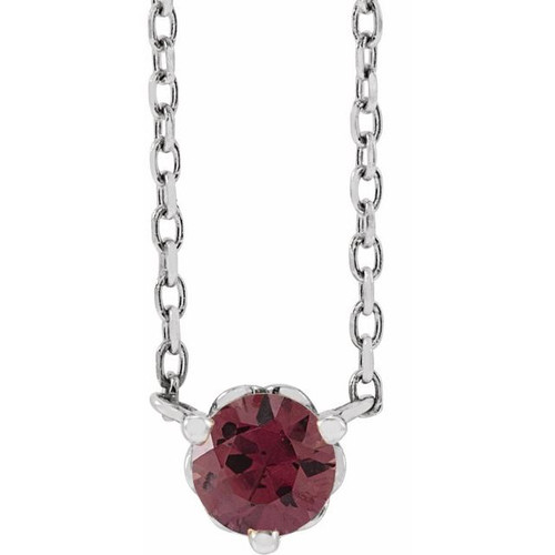 Sterling Silver Natural Rhodolite Garnet Solitaire 18" Necklace