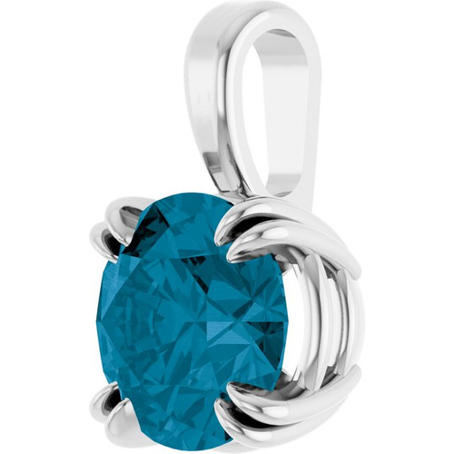 14K White Natural London Blue Topaz Pendant