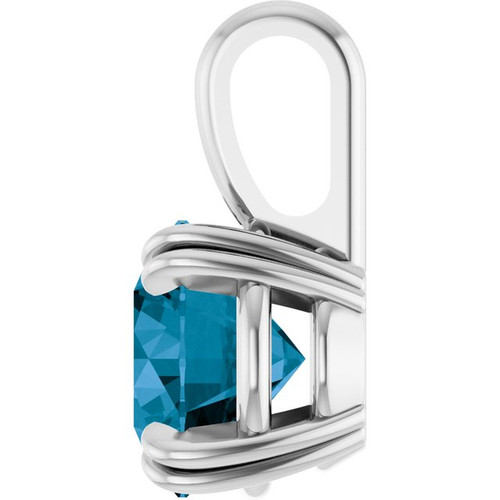 14K White Natural London Blue Topaz Pendant