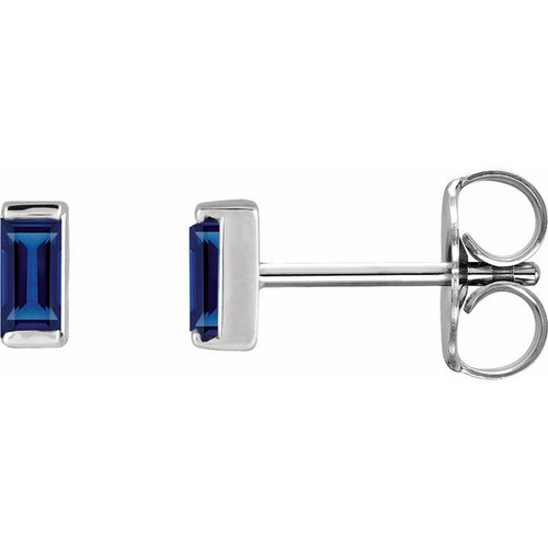 14K White Lab-Grown Blue Sapphire Earrings
