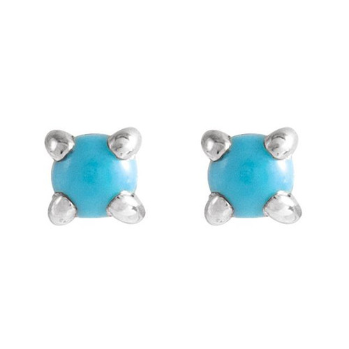 14 Karat White Gold Cabochon Natural Turquoise Press Fit Back Stud Earring |$172