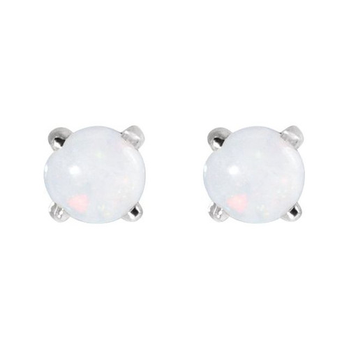 14K White Cabochon Natural White Opal Press Fit Back Stud Earring