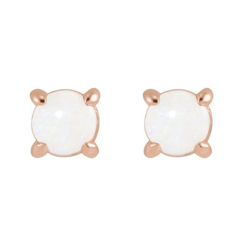 14K Rose Cabochon Natural White Opal Press Fit Back Stud Earring