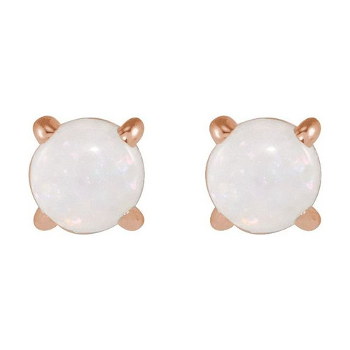 14K Rose Cabochon Natural White Opal Press Fit Back Stud Earring