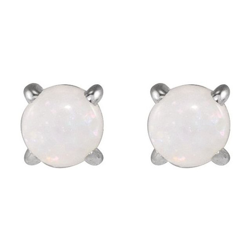 14K White Cabochon Natural White Opal Press Fit Back Stud Earring