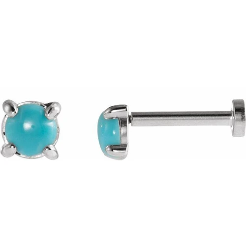 14K White Cabochon Natural Turquoise Press Fit Back Stud Earring