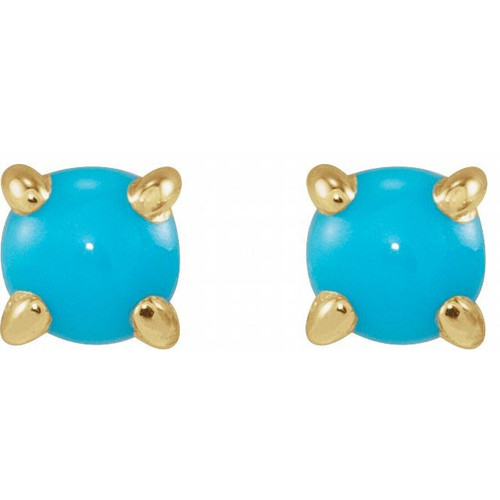 14K Yellow Cabochon Natural Turquoise Press Fit Back Stud Earring