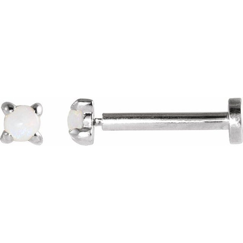 14K White Cabochon Natural White Opal Press Fit Back Stud Earring