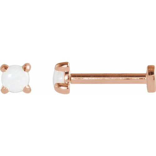 14K Rose Cabochon Natural White Opal Press Fit Back Stud Earring
