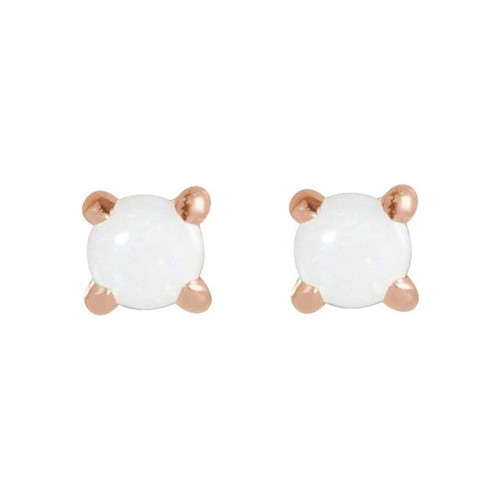 14K Rose Cabochon Natural White Opal Press Fit Back Stud Earring