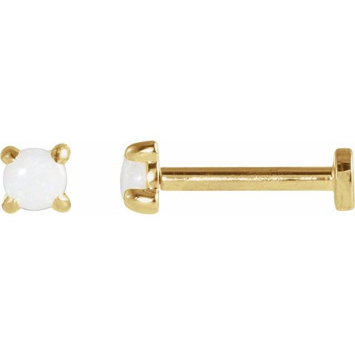 14K Yellow Cabochon Natural White Opal Press Fit Back Stud Earring