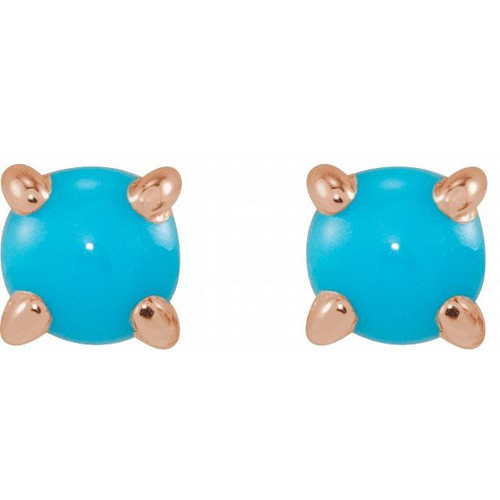 14K Rose Cabochon Natural Turquoise Press Fit Back Stud Earring