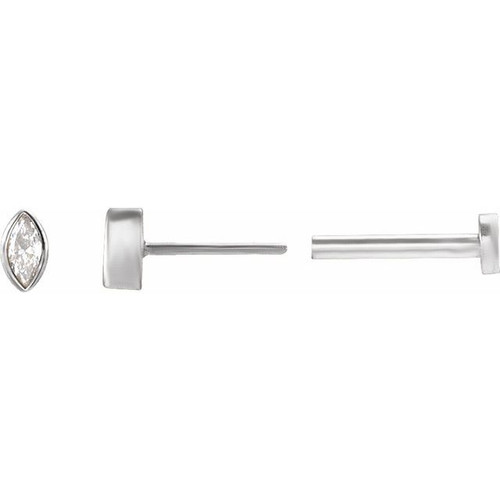14K White .07 CT Natural Diamond Press Fit Back Stud Earring