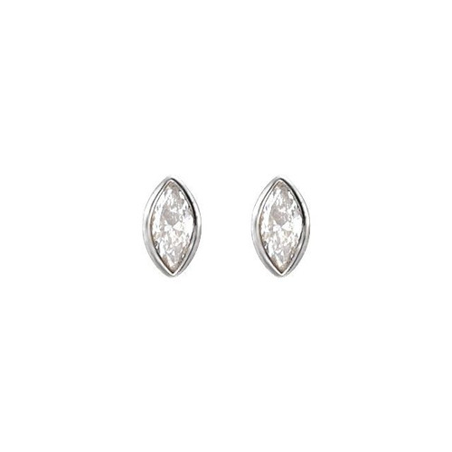 14K White .05 CT Natural Diamond Press Fit Back Stud Earring