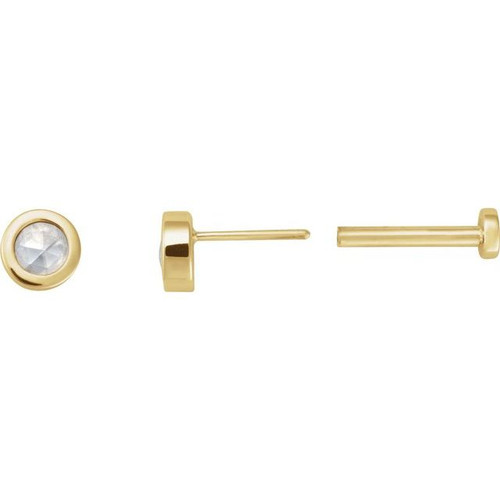 14K Yellow .06 CT Rose-Cut Natural Diamond Press Fit Back Stud Earring