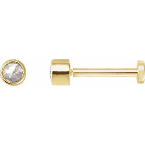 14K Yellow .04 CT Rose-Cut Natural Diamond Press Fit Back Stud Earring