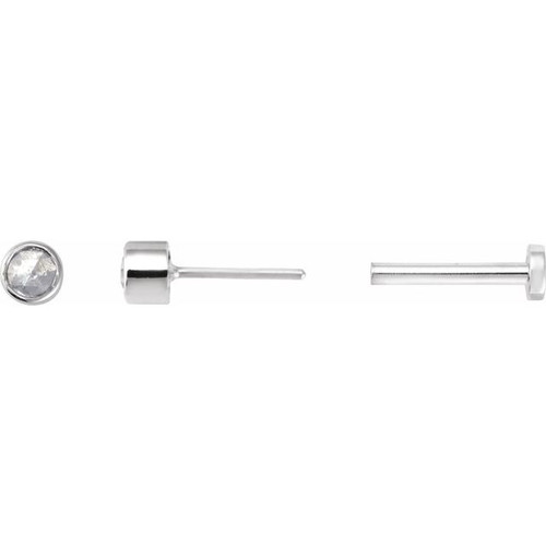 14K White .04 CT Rose-Cut Natural Diamond Press Fit Back Stud Earring