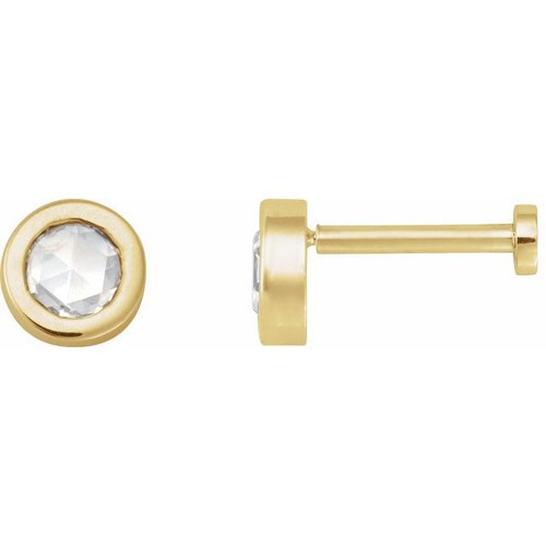 14K Yellow 1/8 CT Rose-Cut Natural Diamond Press Fit Back Stud Earring