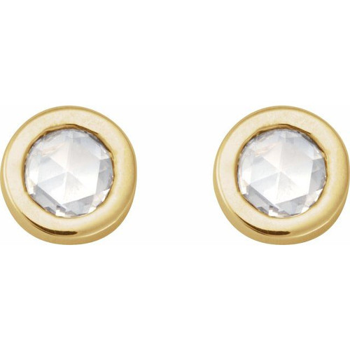 14K Yellow 1/8 CT Rose-Cut Natural Diamond Press Fit Back Stud Earring