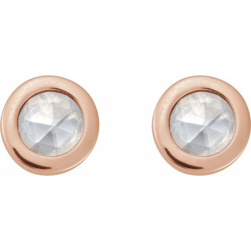 14K Rose .06 CT Rose-Cut Natural Diamond Press Fit Back Stud Earring
