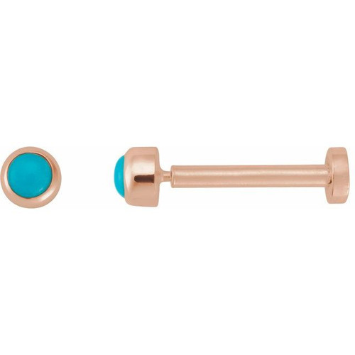14K Rose Cabochon Natural Turquoise Press Fit Back Stud Earring