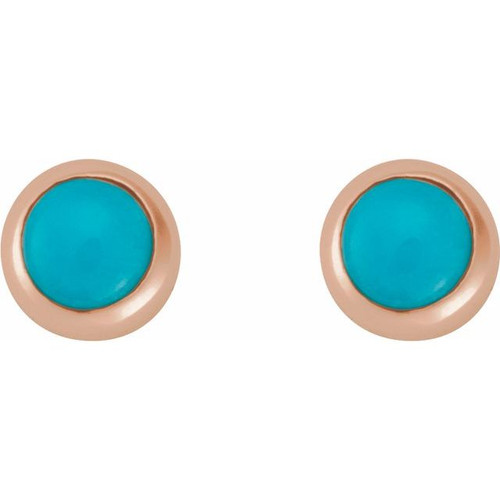 14 Karat Rose Gold Cabochon Natural Turquoise Press Fit Back Stud Earring |$175