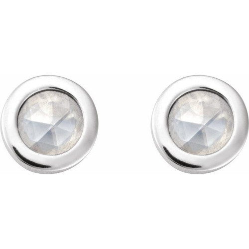 14K White .06 CT Rose-Cut Natural Diamond Press Fit Back Stud Earring