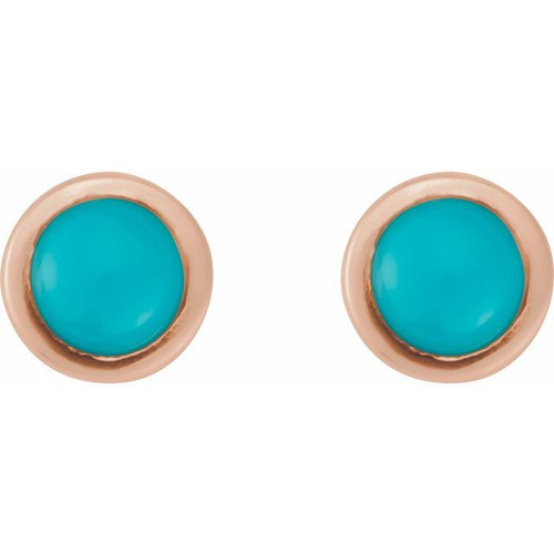 14K Rose Cabochon Natural Turquoise Press Fit Back Stud Earring