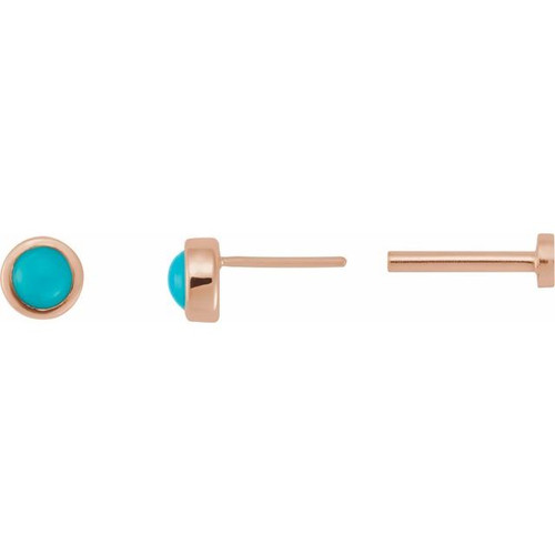 14K Rose Cabochon Natural Turquoise Press Fit Back Stud Earring