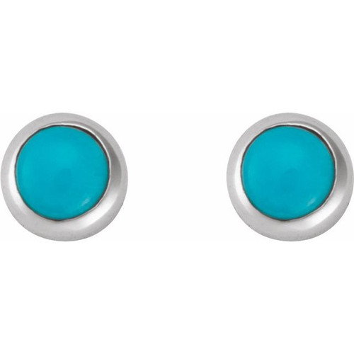 14K White Cabochon Natural Turquoise Press Fit Back Stud Earring